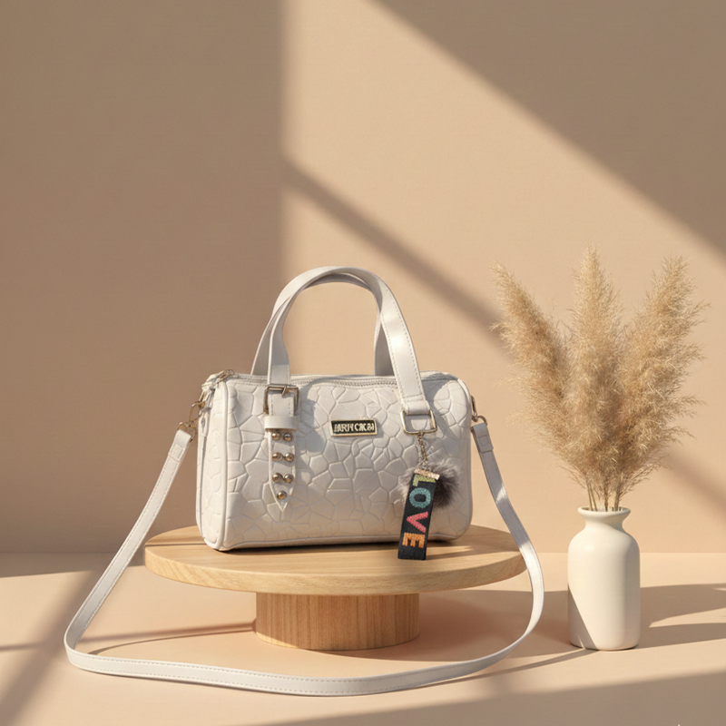 Textured bag with Pom-Pom Charm