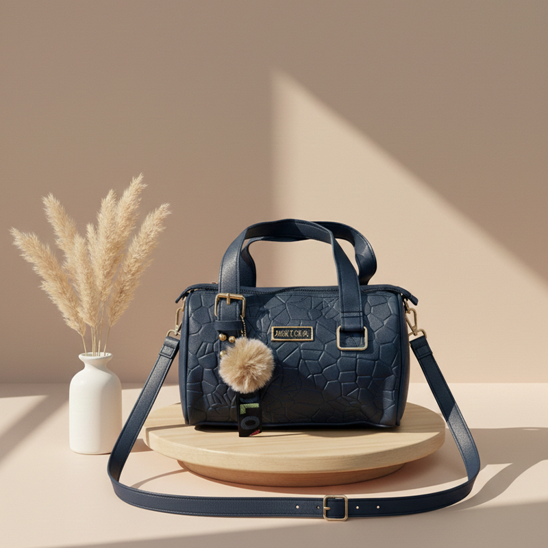 Textured bag with Pom-Pom Charm