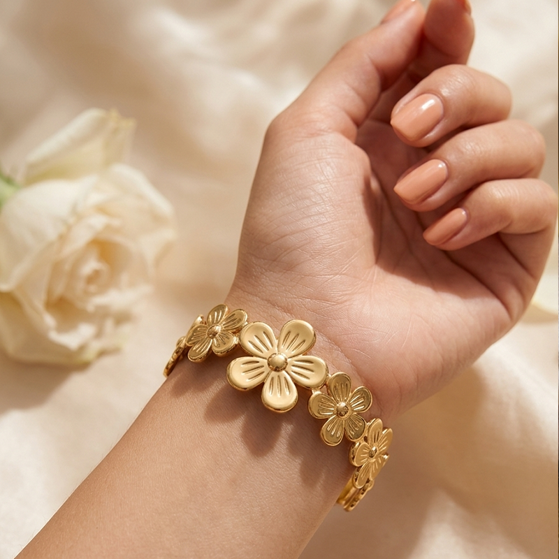 Elegant Gold Floral Cuff Bracelet